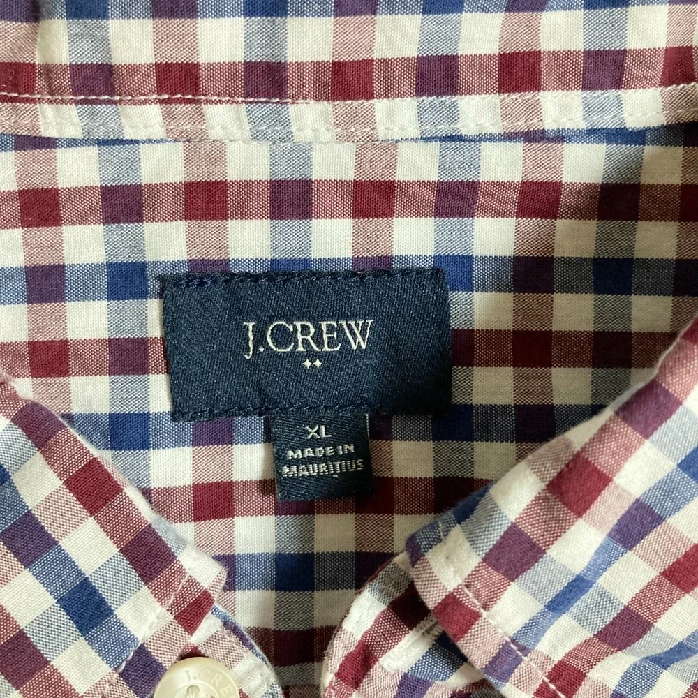 J Crew‎ Plaid Shirt Men XL Button Down Short Sleeve Preppy July 4 Americana
